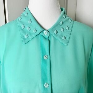 Forever 21 Plus Size Sheer Mint Green Button Down Shirt - Studded Collar - 2XL